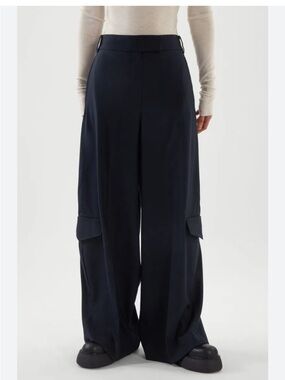COS Pants Womens 4 Cargo Wide Leg Work Trouser Stretch Twill Cotton Navy